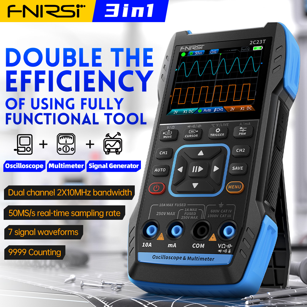 Fnirsi Digital Oscilloscope Handheld - 2C23T 3-in-1 Digital Oscilloscope 10MHz Dual